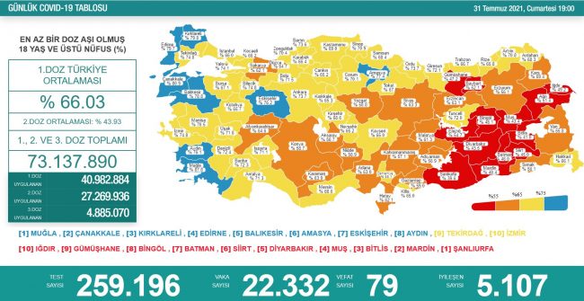 Dünyada ve Türkiye’de Koronavirüs’te son durum (31 Temmuz 2021)